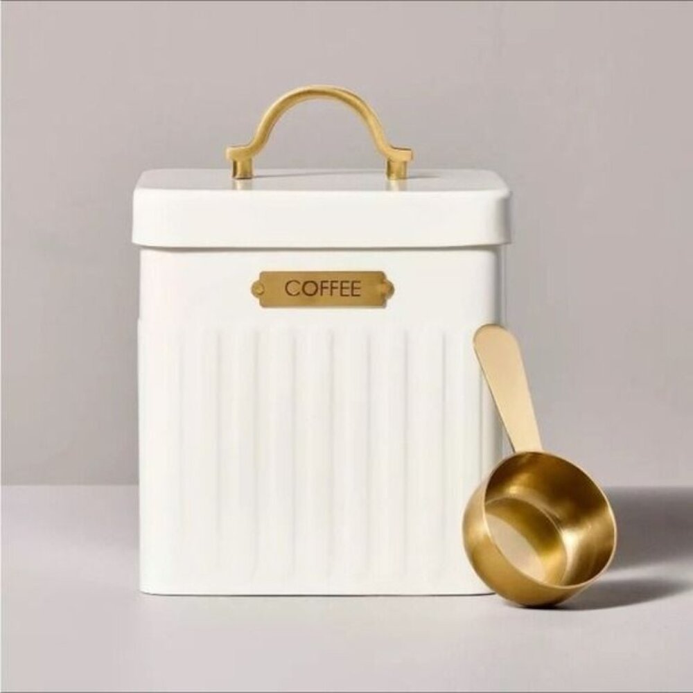 Metal Coffee Tin with Scooper Cream/Brass - Hearth & Hand Magnolia, Target